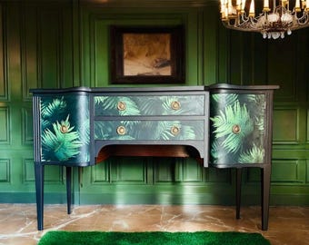 Sideboard Black with green fern decoupage