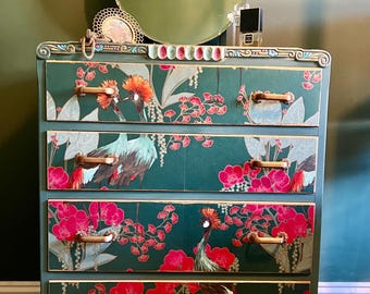 Beautiful dressing table with heron decoupage