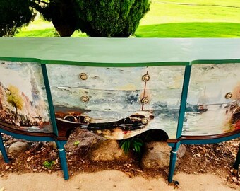 Sideboard / buffet - uniquely adorned with paintings of Old Amsterdam