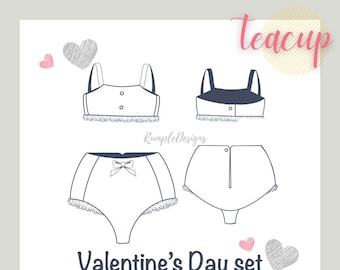 Teacup Marionette Valentines Day Underwear set Sewing Pattern by Rumple Designs