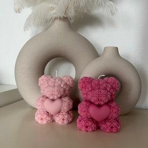 Rose bears - teddy candles - roses - love - gift - gift idea - flower - handmade - heart - rapeseed wax - friendship