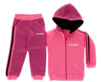 Personalised Pink Infant/Kids/baby tracksuit/jogger set with custom name, pick any font and colour text