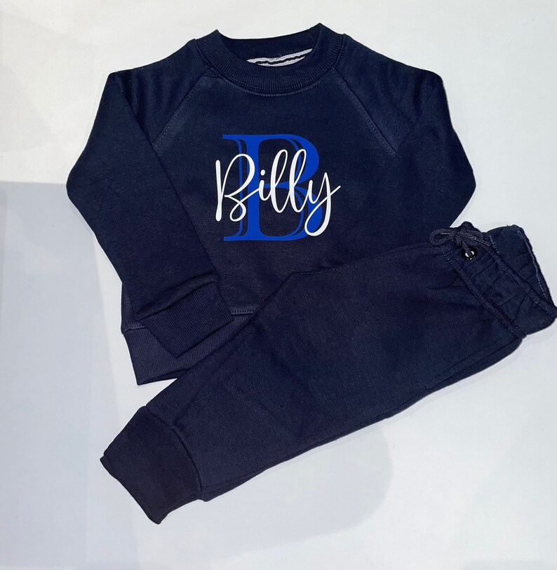 Personalised Kids/baby Tracksuit Set Name and Initials 4 Colours Black
