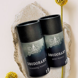 DEODORANT natural, plastic-free in eco-friendly paper tube fights body odor senstive skin vegan woodsy forest scent herbs 75g Bild 4