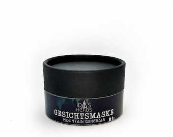 GESICHTSMASKE MOUNTAIN MINERALS | natürliches Pulver zum Anrühren | gegen Pickel & Mitesser | Papierverpackung | Geschenk für Freundin