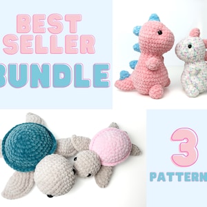 Crochet Turtle and Dinosaur Three Pattern Bundle - Amigurumi PDF