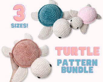 Crochet Turtle Pattern Bundle - Amigurumi PDF - 3 Sizes Small Large Jumbo