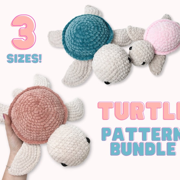 Crochet Turtle Pattern Bundle - Amigurumi PDF - 3 Sizes Small Large Jumbo