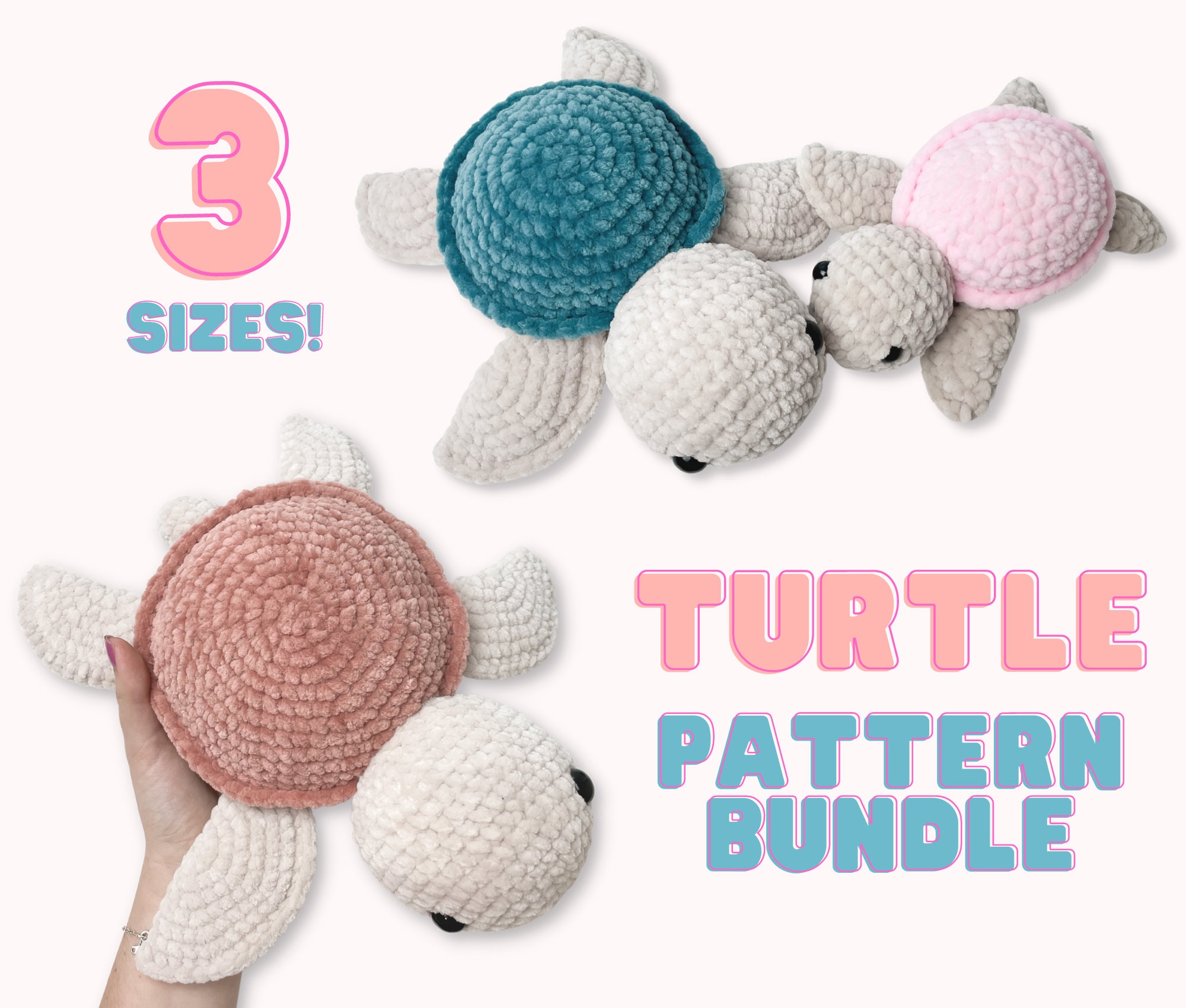 Crochet Turtle Pattern Bundle - Amigurumi PDF - 3 Sizes