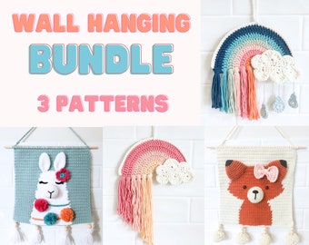 Crochet Wall Hanging Bundle - Fox, Llama, Rainbow - Amigurumi PDF