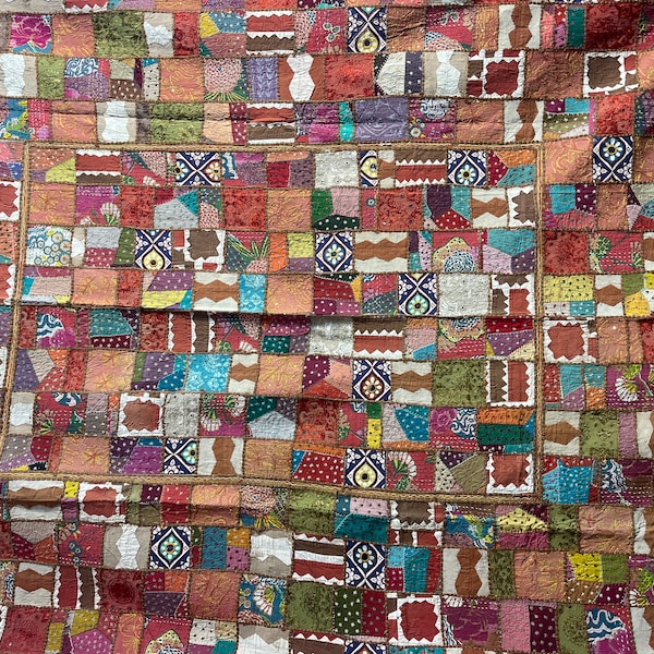 Ethnic vintage patchwork bedcover , made in India patchwork antique bedcover , cotton wall hanging , house decoration , carpet , rugs