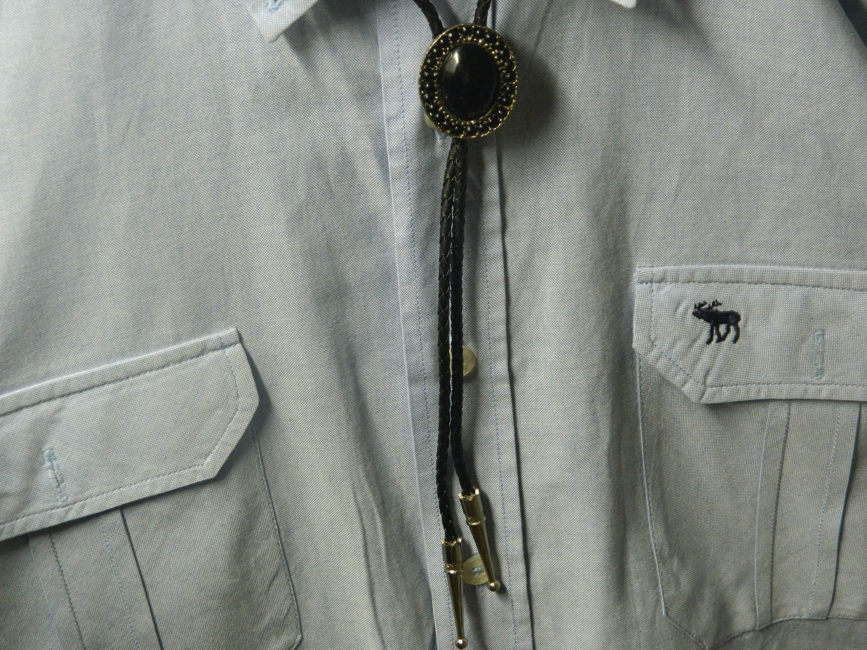 Cravatta Bolo In Agata Nera Con Bordo Dorato - Collana Da Sposa Per - Foto 10