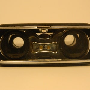 vintage opera binoculars ,Rand No 1 Folding Pocket Binoculars,1950s, Opera Glasses, Black and Silver,  Leatherette, Original Box,