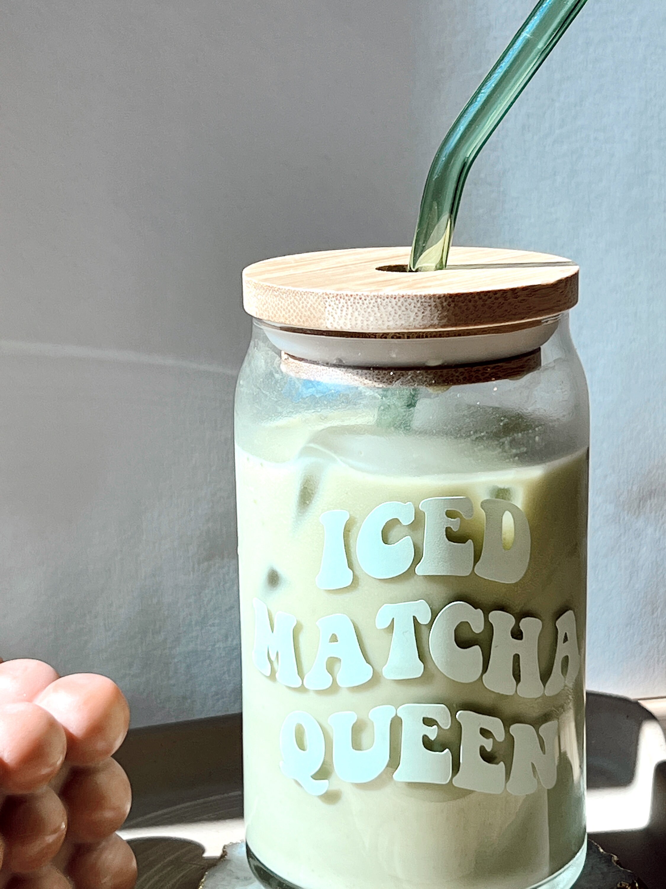 Matcha glass cup – Half Sugar Less Ice