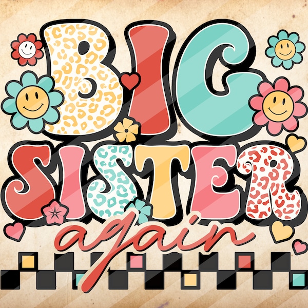 Big Sister Again, Baby Shower Gift, Leopard Print , Baby Girl, Sublimation Design Downloads - PNG File