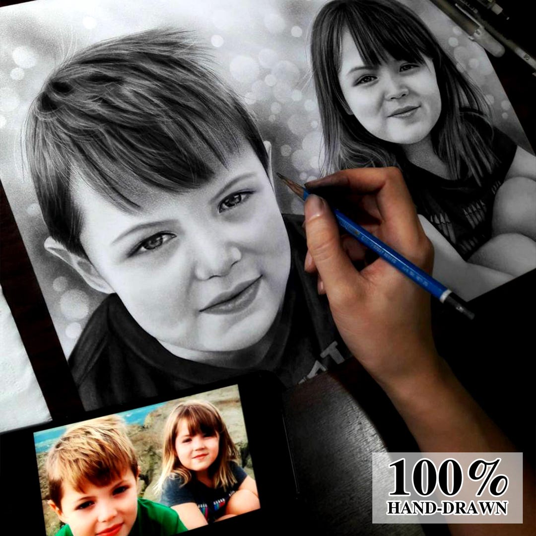 Custom Pencil Portrait Drawing From Photo, Hand Drawn Black & White ...