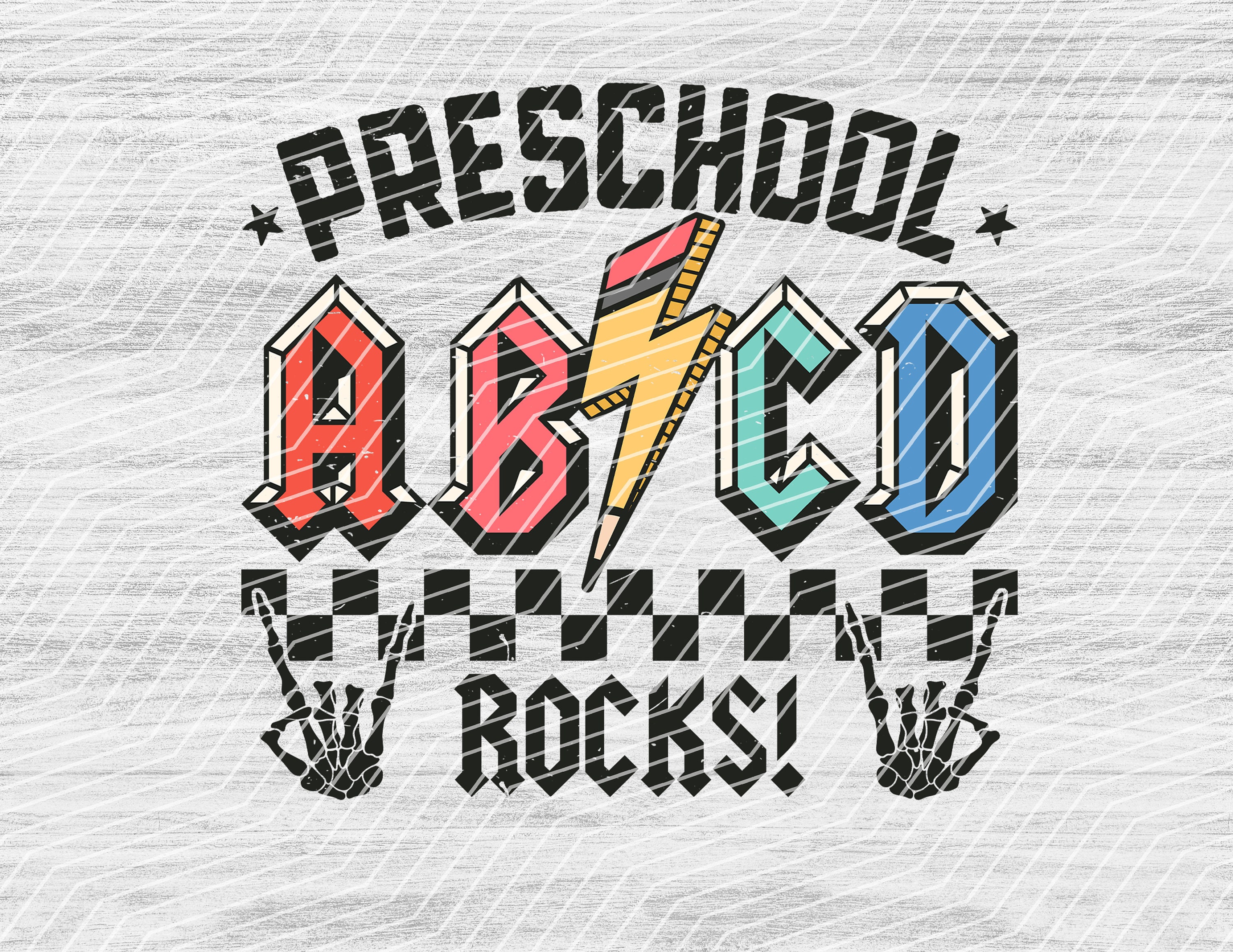 ABCD Preschool Rocks Png, Pencil Lightning Bolt, Back To School, Instant Digital Download - PNG File