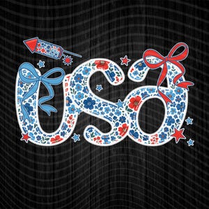 Preppy USA Coquette Png, Ditsy Flowers, Fourth Of July, Independence Day, Girly USA Png, Instant Digital Download - PNG File