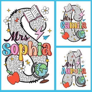 Personalized Teacher Name Png, Back To School, First Day Of School, Gift For Teacher, Instant Digital Download - PNG File