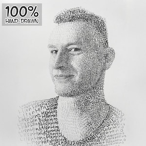 Personligt porträtt med ordkonst från foto | Handritad typografisk konst | Anpassad porträttpresent