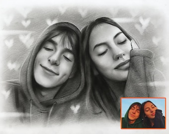 Custom Hand Drawn Portraits | Christmas Gift , Graphite Pencil Portrait , Pencil Portrait From Photo , Custom Portraits , Anniversary Gift