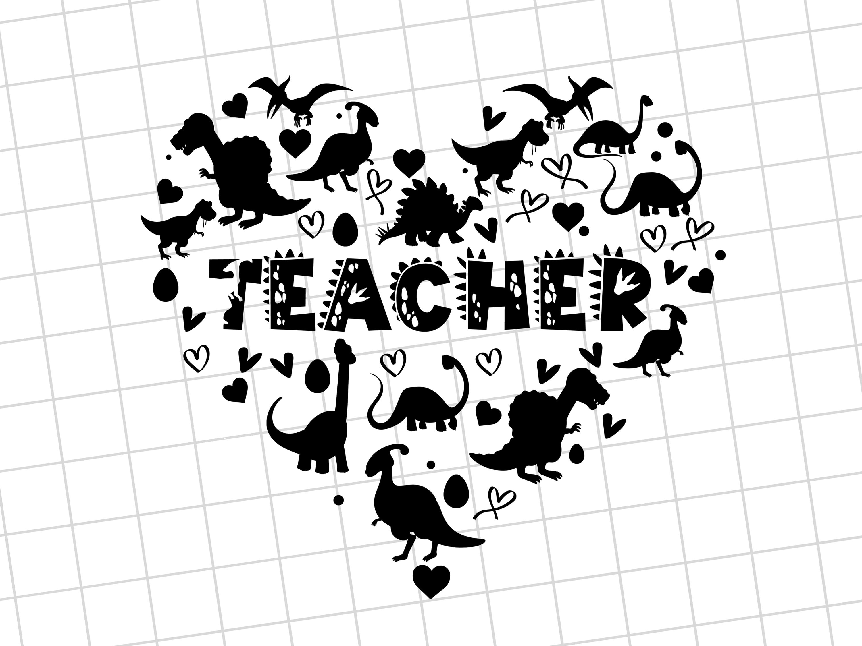 Dinosaur Heart , Teacher Heart, Teacher Sublimation, Funny School , Valentine Dinosaur - PNG File #2