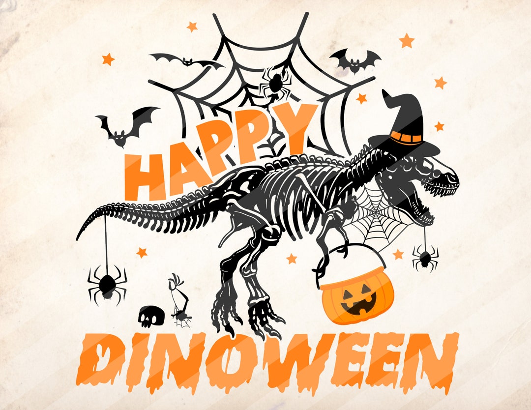 Happy Dinoweendinosaur Halloween Dinosaur Skeleton Etsy