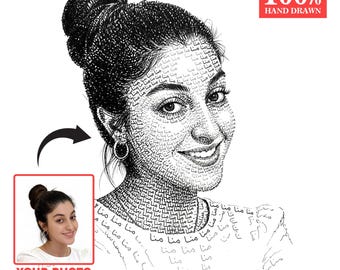 Personalized Word Art Portrait from Photo | Custom Hand-Drawn Pencil Portrait from Photo | Custom Portrait Gift