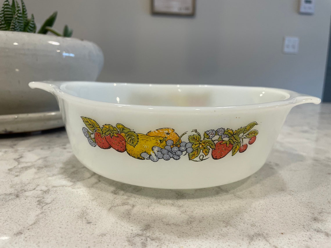 Anchor Hocking Fire King Fruit pattern casserole dish Etsy