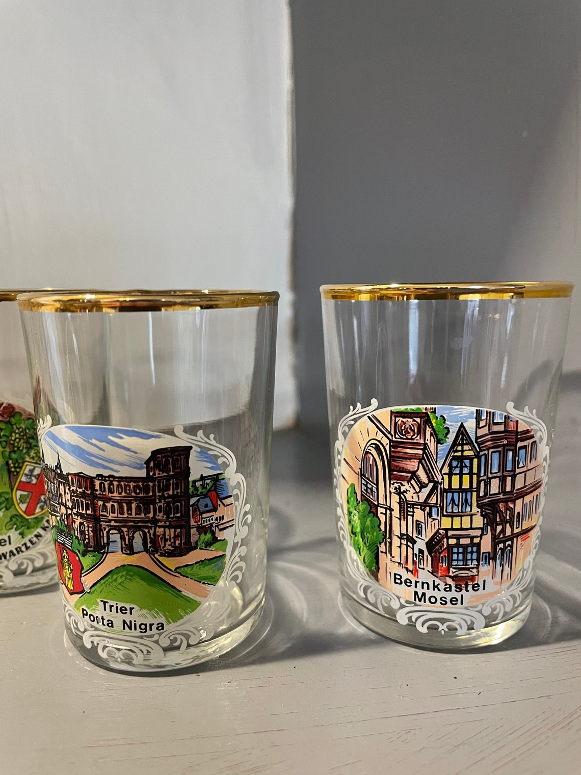 German collectible shot glasses with gold rim Etsy