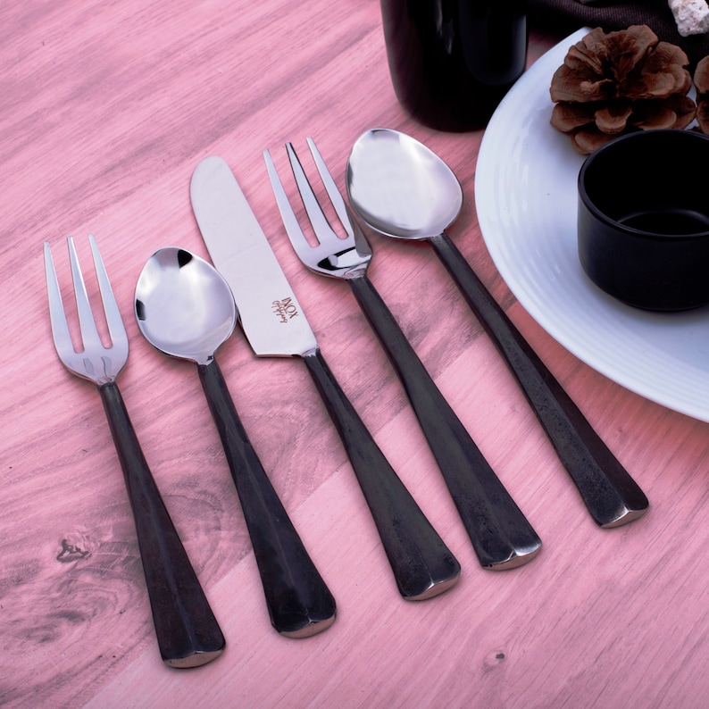 Ridge Burnt Black Flatware 5pc. Place Setting Etsy Canada
