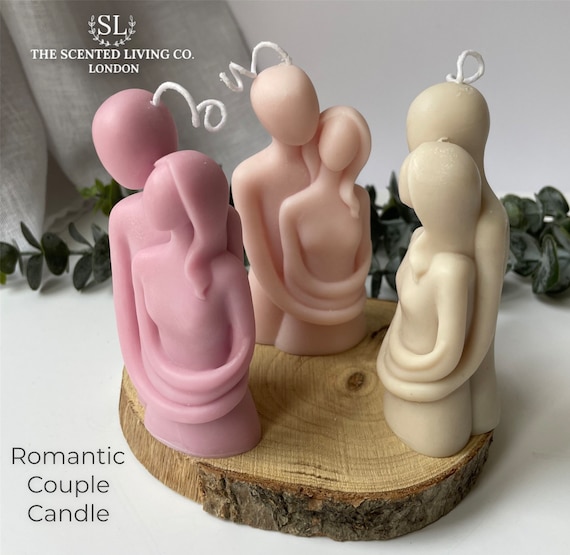 Romantic Couple Candle: Organic Soy Wax Pillar, Wedding Favor