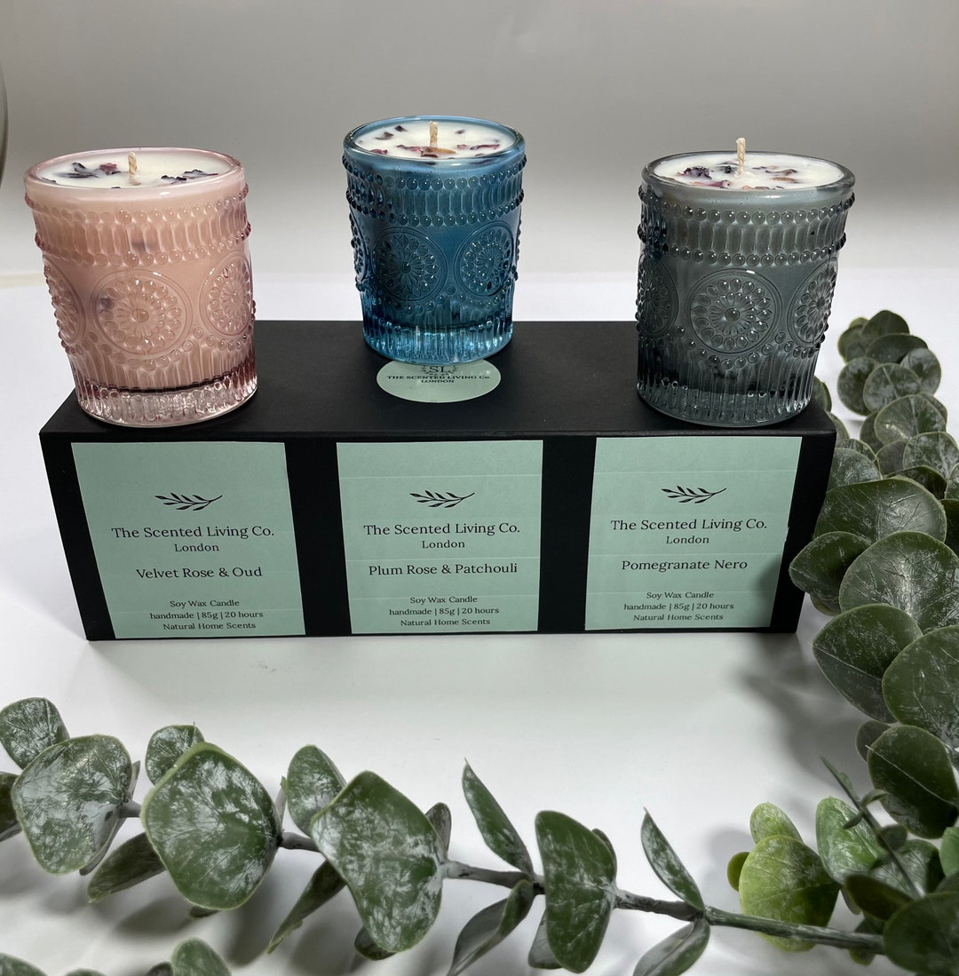 Votive Candle Gift Set 9cl Trio Gift Set Decorated Glass Etsy New Zealand