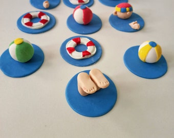 Edible Cupcakes Toppers Pool party Swimming