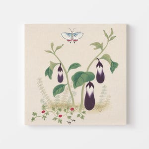 Original Korean Artwork, Hand-Painted Eggplant & Butterfly