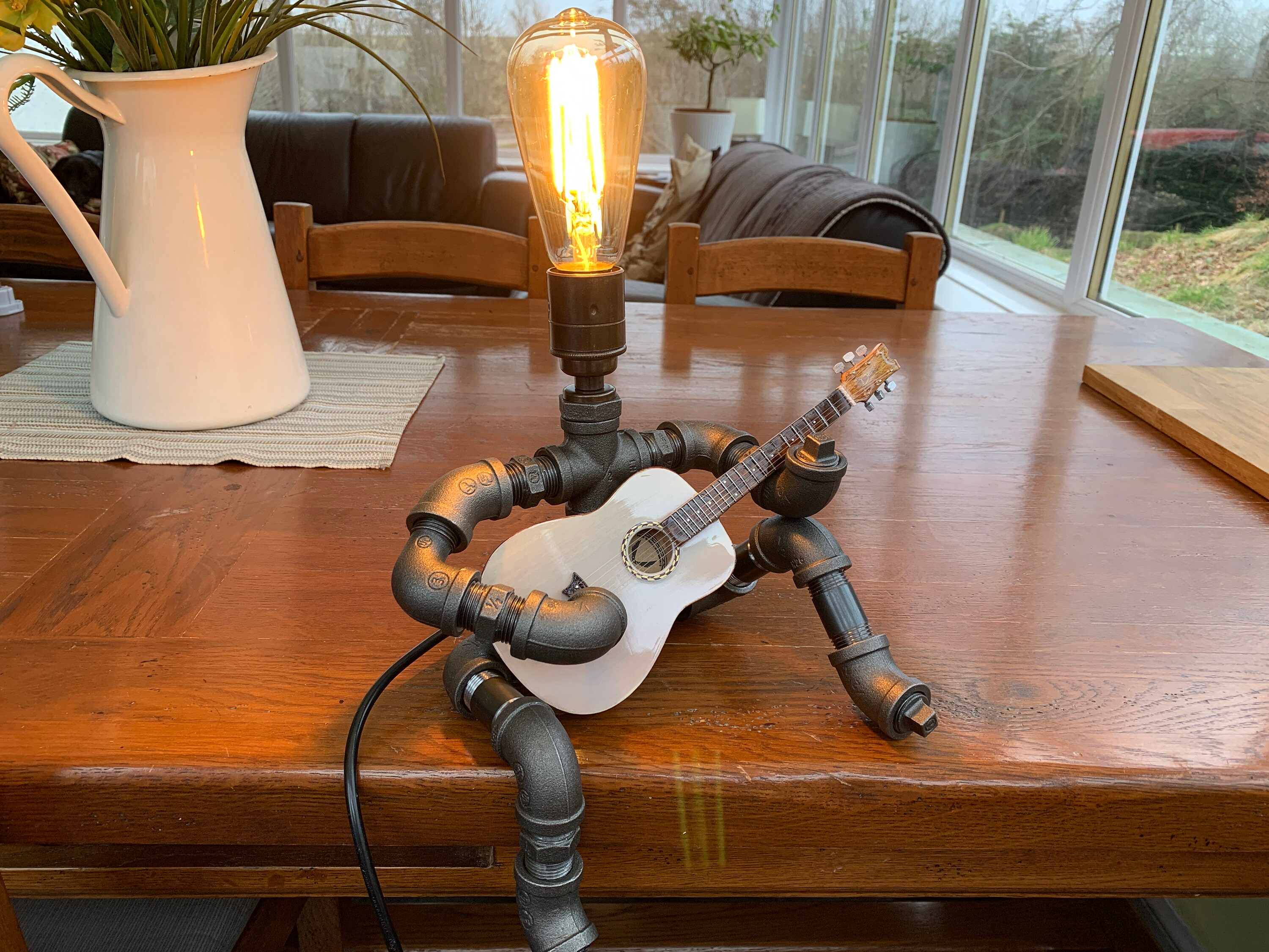 Steampunk style table lamp guitar player Etsy