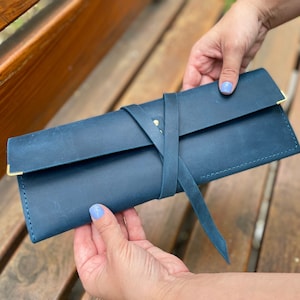 Leather pencil case, Roll up pencil case, Custom leather pencil roll