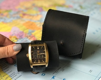 Étui de voyage en cuir pour montres : boîte de rangement pour montres
