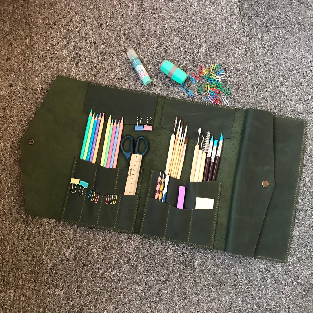 Large Paint Brush Case Leather Watercolor Brush Roll Etsy