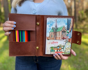 Custom leather journal, Travelers notebook, Leather portfolio, Leather sketchbook