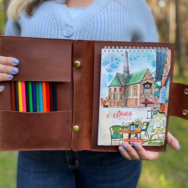 Custom leather journal, Travelers notebook, Leather portfolio, Leather sketchbook