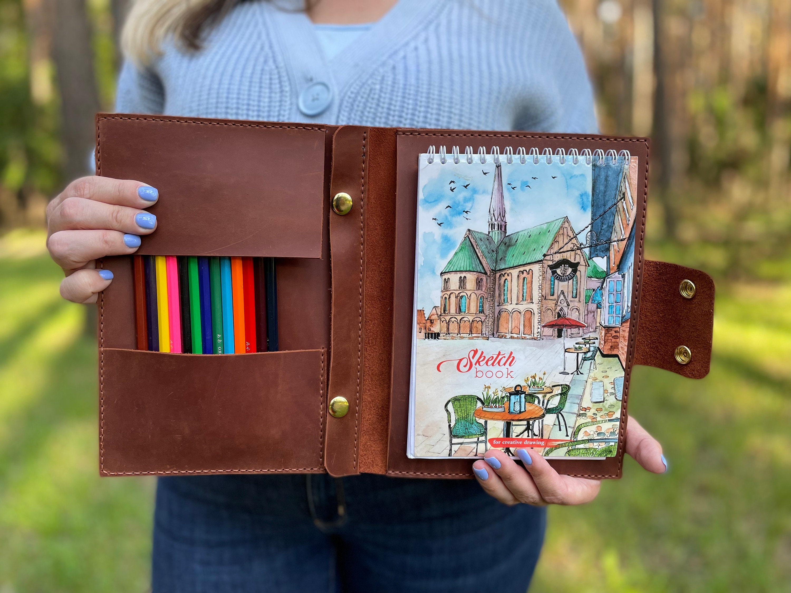 Large Genuine Leather Journal/Sketchbook with Gift Box - 380 Pages - 9 x  12 - Rustic Vintage Style