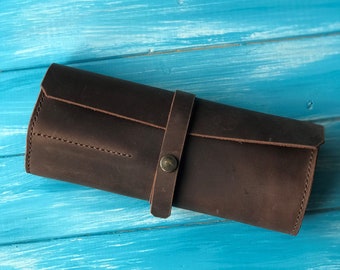 Leather artist roll, Customize leather roll pencil case, Drawer organizer