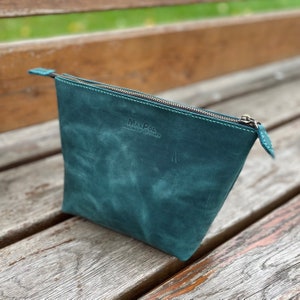 Leather makeup bag, Custom toiletry bag, Personalized cosmetic bag
