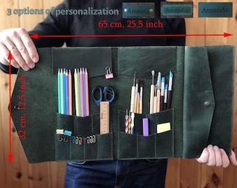 Estuche de cuero personalizado para lápices: portapinceles, organizador de viaje
