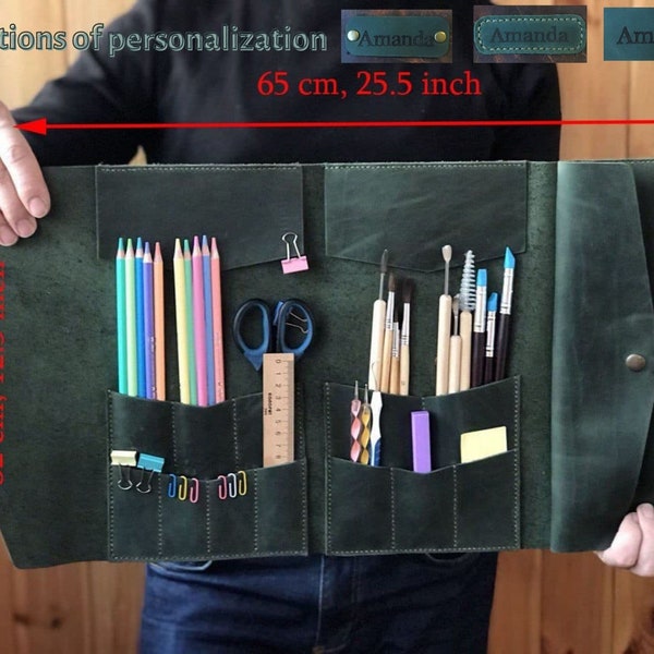 Personalized Leather Pencil Roll: Artist Brush Holder, Travel Organizer