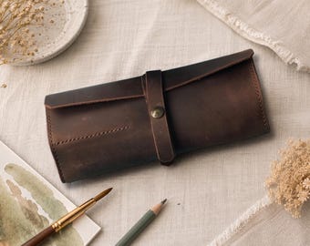 Handmade Leather Pencil Roll | Artist Brush Holder | Leather Tool Roll | Roll Up Pencil Case | Personalized Artist Gift