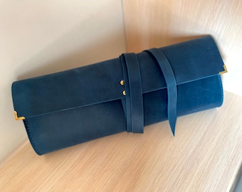 Large Leather Brush Roll Organizer: Artist Paint Brush Holder