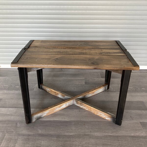Table basse table de chevet vintage table basse industrielle table d'appoint industrielle bois massif upcycling table bois métal