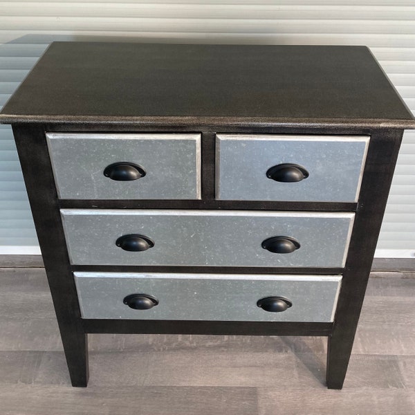 Restyled Brocante vintage wooden chest of drawers with tin-clad drawers Chest of drawers in industrial style